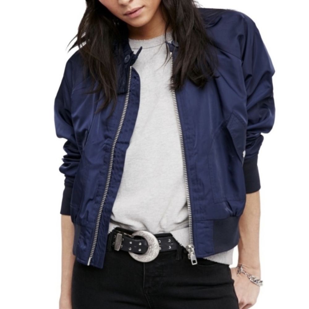Free People-Navy Blue-Midnight Women’s Bomber Jacket Sz XS - Picture 2 of 7